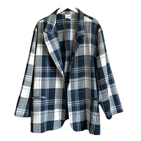 Vintage Jackets & Blazers - Vintage Oversized Plus Blue Plaid Blazer